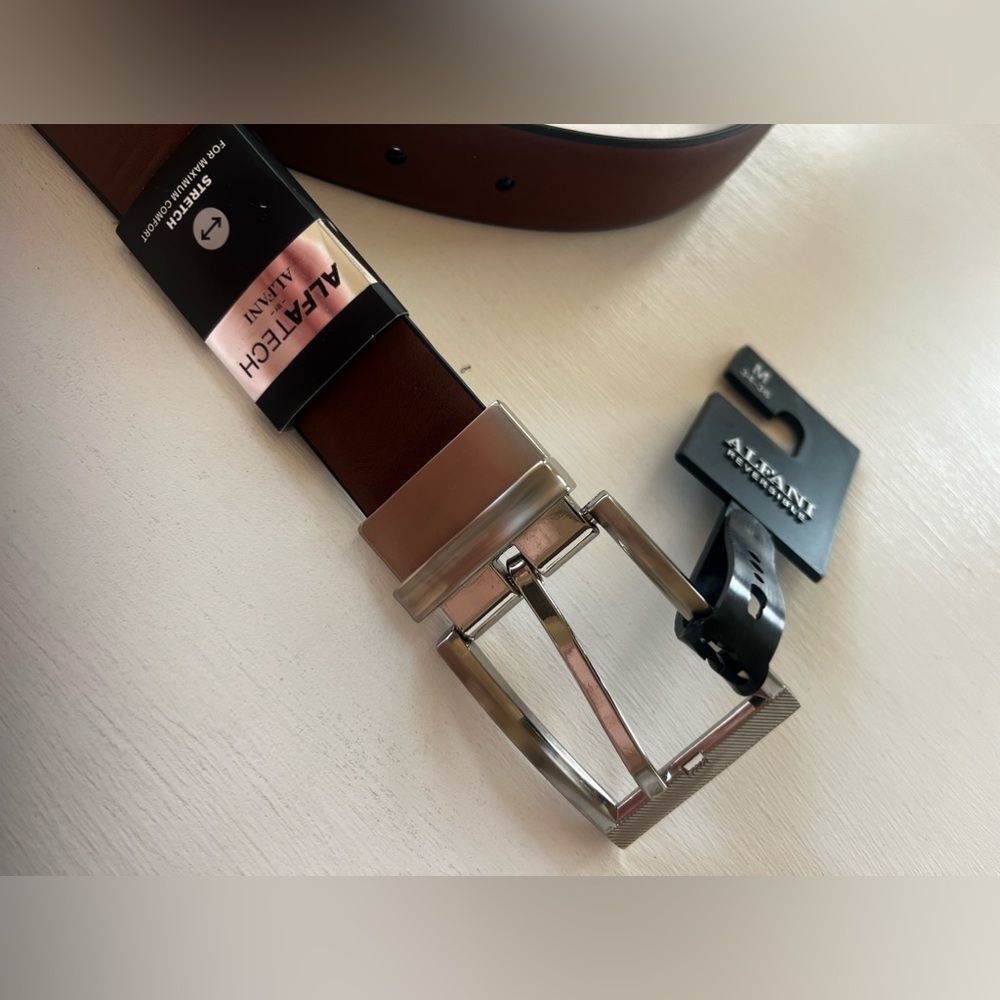 Alfani reversible Brown/Black Leather Belt with Silver Buckle